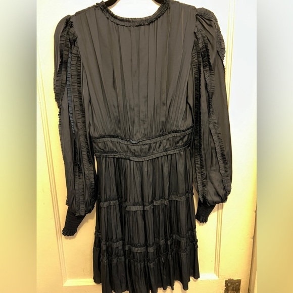 ULLA JOHNSON Gemma Satin Like Mini Dress V Neck Bishop Sleeve Midnight Blue - Picture 13 of 14